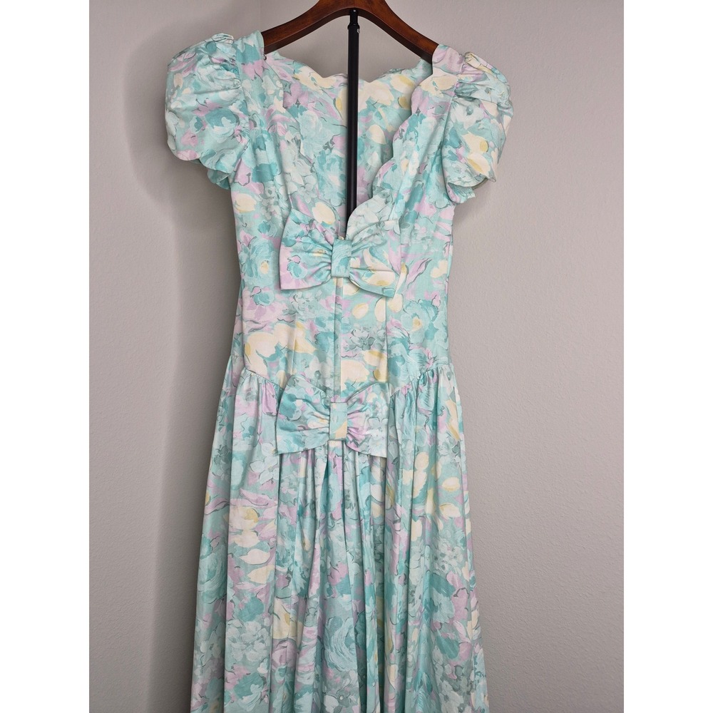 Vintage 80s Alfred Angelo Cotton Garden Party Dress Floral Summer Tea Size 4/6 S - Picture 7 of 16